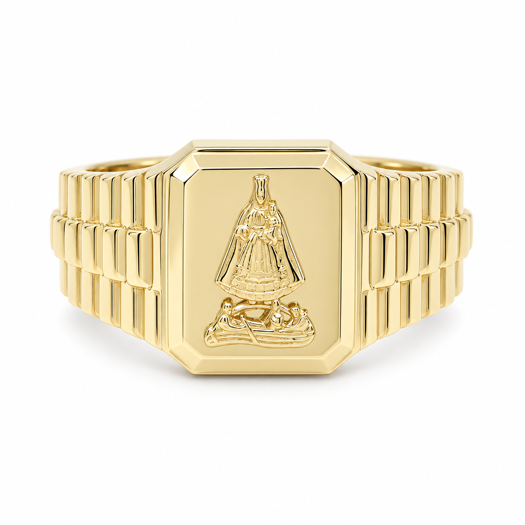 14K Yellow Gold Virgen de la Caridad Men's Ring / Size: 11 / Weight: 4.1 GR / DQMR4VC