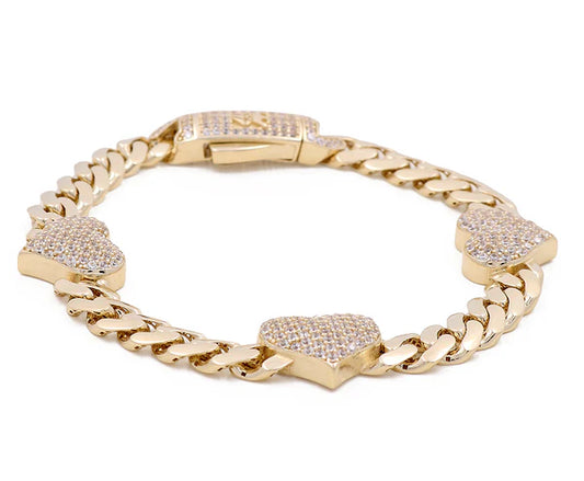 10K Yellow Gold Monaco Women's Bracelet with Three Hearts / CZ / Size: 7.5" / Weight: 12.9GR/ DOWB0MONHR