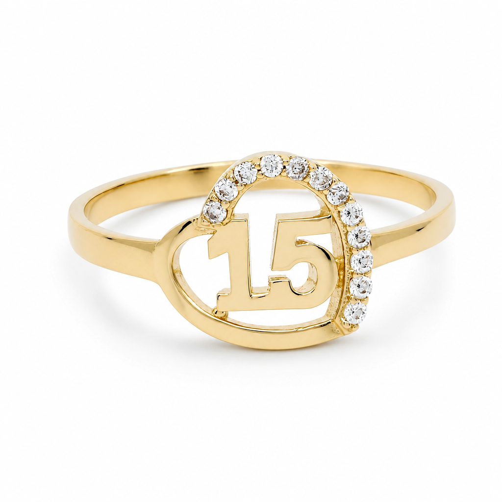 10K Yellow Gold Quinceanera Women's Ring with Heart and Cz / Size: 8 / Weight: 1.7 GR / LLBWR0HR15
