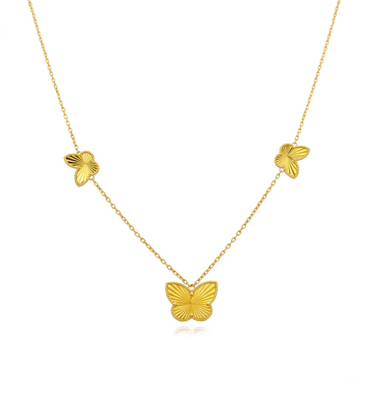 14K Yellow Gold Three Butterflies Women's Necklace with Diamond Cut / Size: 17” / Weight: 7.2 GR / CONK4BF-1