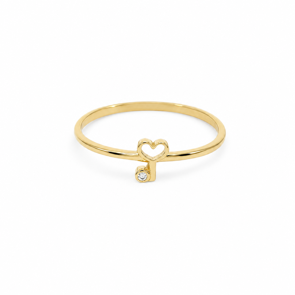 Anillo de corazón y llave para mujer de oro amarillo 10K / Talla: 7 / Peso: 0.7 GR / DQWR0KY