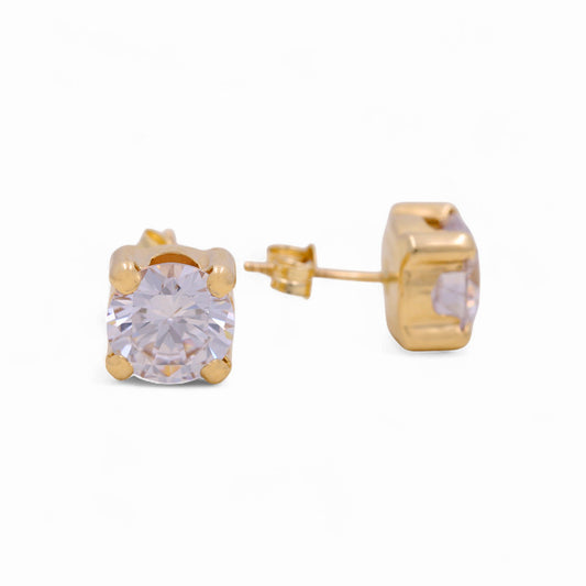 14k Yellow Gold Stud Earrings with Cz / Size: 8MM / 6-A17001PS8