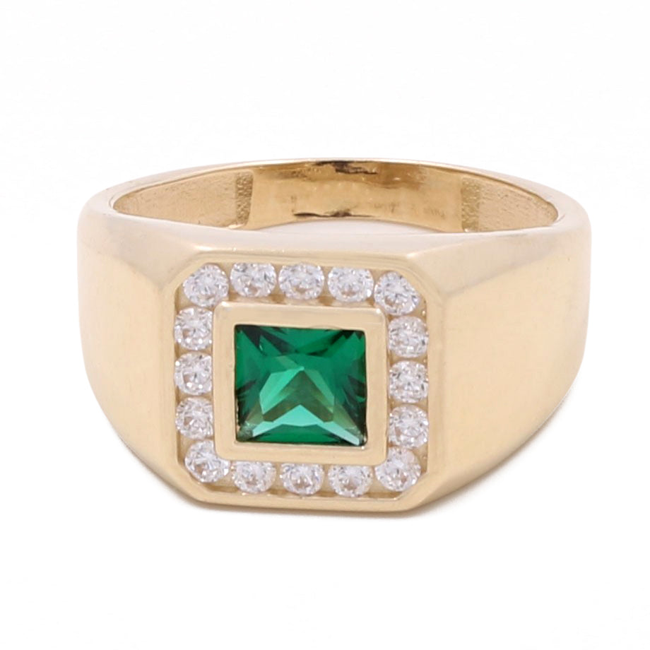 14K Yellow Gold Fashion Men's Ring with Green Stone / CZ / Size 10.5  / Weight: 7.3 GR / CCMR4FS-2