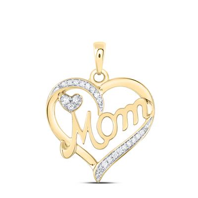 10k Yellow Gold Mom Heart Pendant With Diamond / Stone: 1/10Ctw / 70976