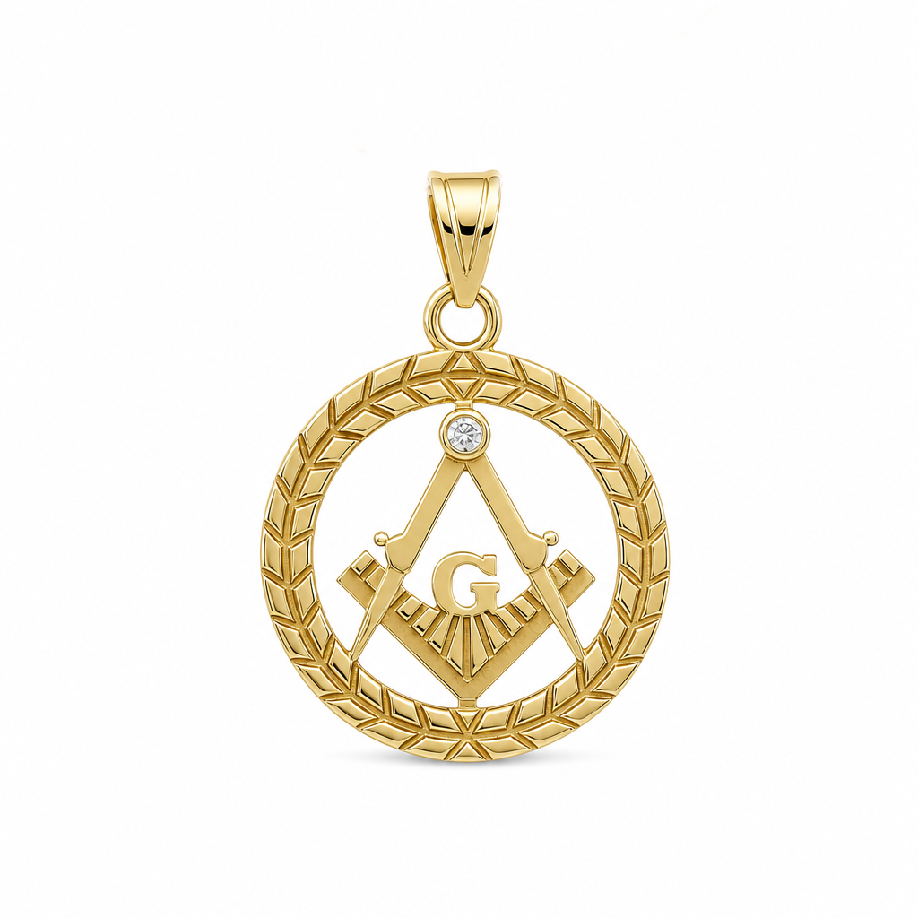 14K Yellow Gold Masonic Pendant with Cz / Weight 3.6 GR / MGPD4MS