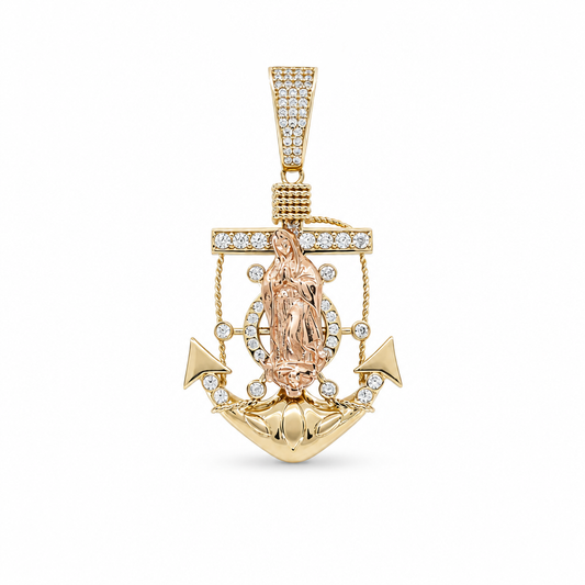 14K Two Tone Anchor Pendant With Virgen de Guadalupe / Weight: 7.4 GR / COPD4TTANVGCZ