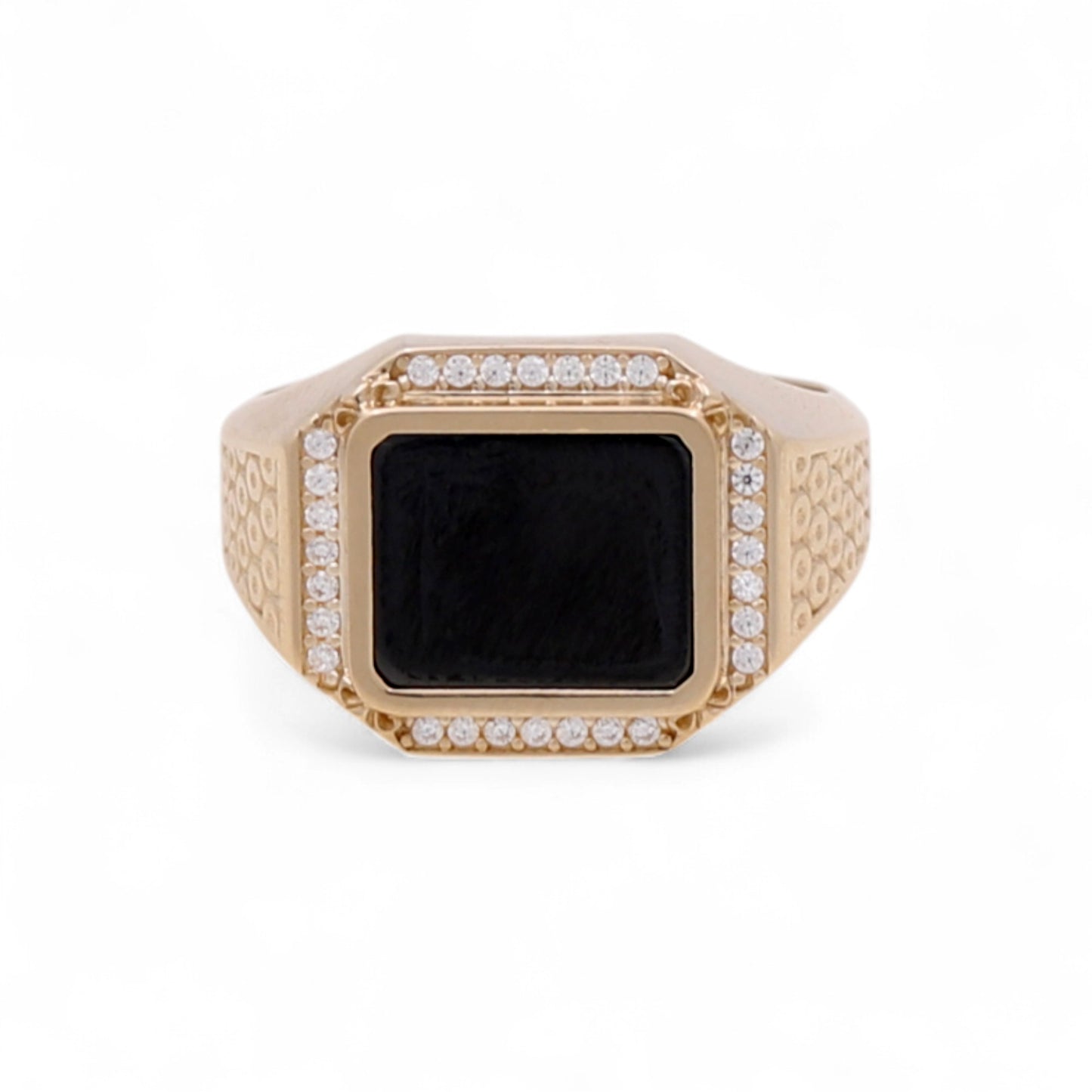 14K Yellow Gold Fashion SQ Men's Ring with Onyx and Cz / Size: 11.5 / Weight: 6.6 GR / CQMR4FS-2