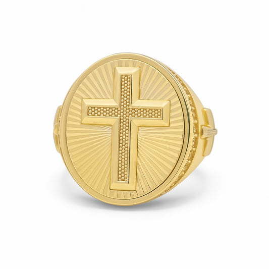 10K Yellow and White Gold Oval Cross Men's Ring with Cz / Size: 10.5 / Weight: 7.5 GR / DQMRTT0CS