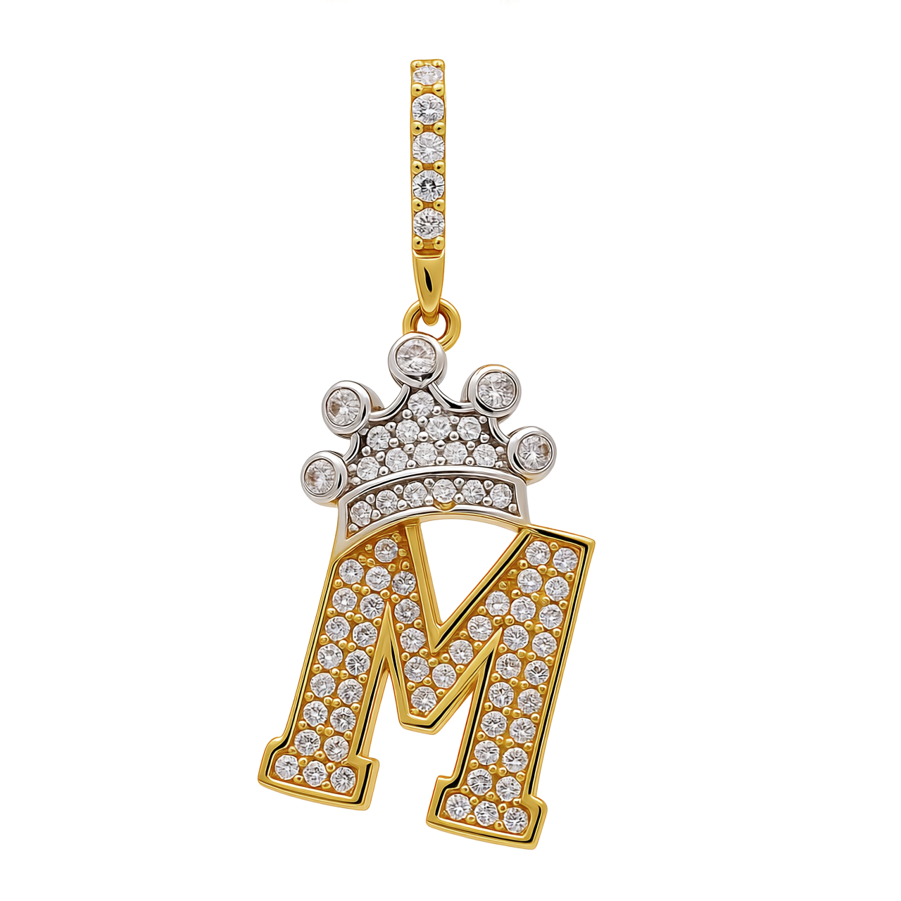 14K Yellow and White Gold Initial M Pendant With Crown / Weight: 2.2 GR / CCFPDTT4M