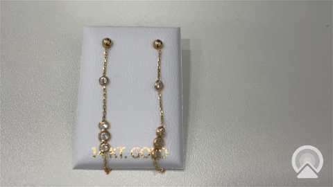 14k Yellow Gold Stud Earrings with Hanging Chain with Cz / 6-512701PS
