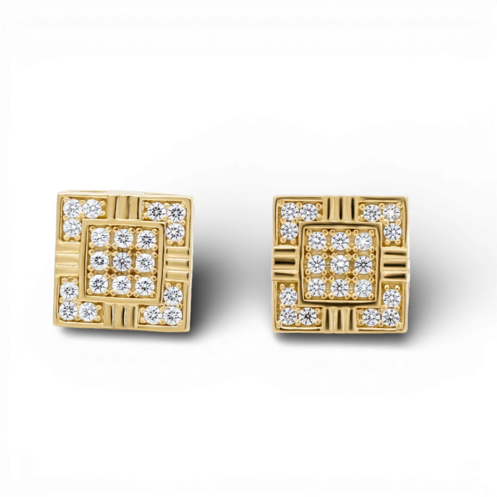 10K Yellow Gold SQ Fashion Stud Earrings with Cz / Weight: 2 GR / DQES0FS-3
