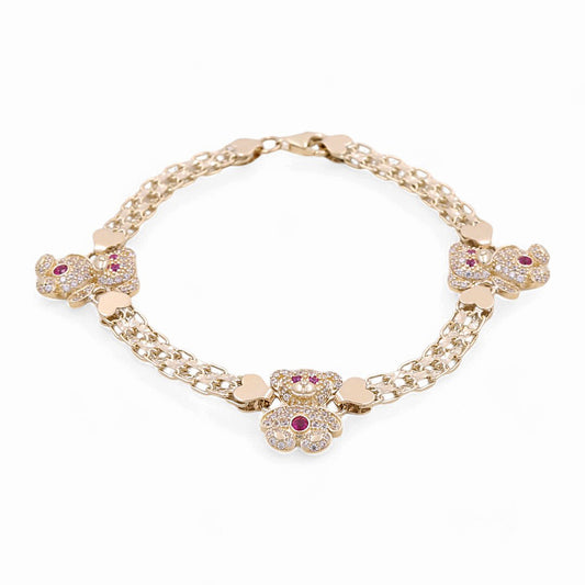 14K Yellow Gold Fashion Bear Women's Bracelet / Stone: CZ /Size: 7” / Weight: 9.1 GR