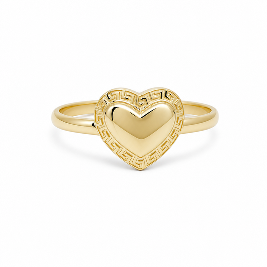 14K Yellow Gold Heart Women's Ring with Greek / Size: 8 / Weight: 1.2 GR / DQWR4HR-29