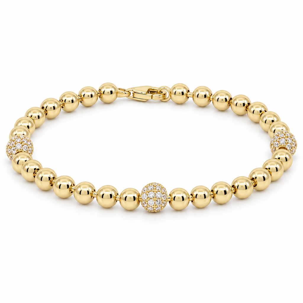 14K Yellow Gold Fashion Balls Women's Bracelet / Size: 7'' / Weight: 5.8 GR / DQWB4BLLS