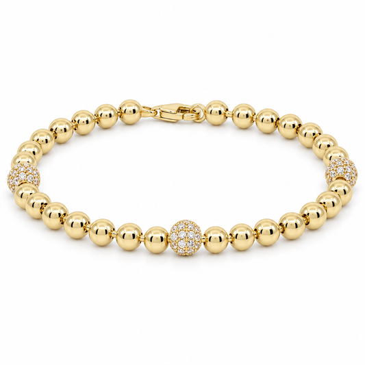 14K Yellow Gold Fashion Balls Women's Bracelet / Size: 7'' / Weight: 5.8 GR / DQWB4BLLS