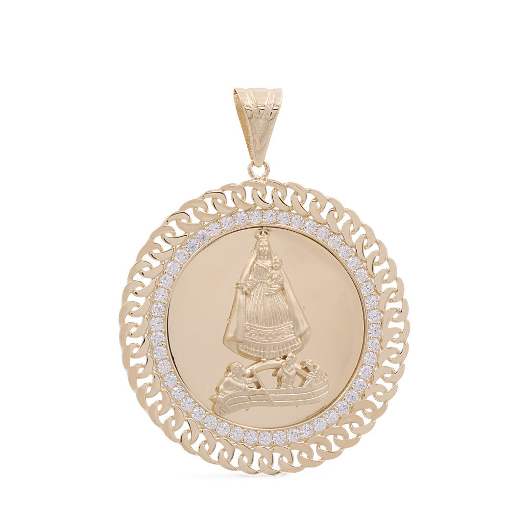14K Yellow Gold Virgen de la Caridad del Cobre Pendant / CZ / Size: 41MM /Weight: 11.8gr / COPD4VC