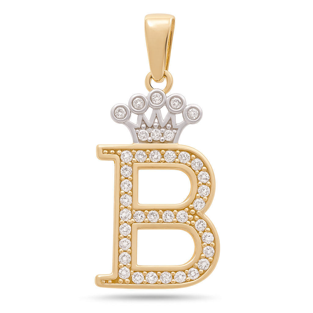 14K Yellow and White Gold Initial B with Crown / Stone: Cz / Weight: 1.4 GR / 73251B