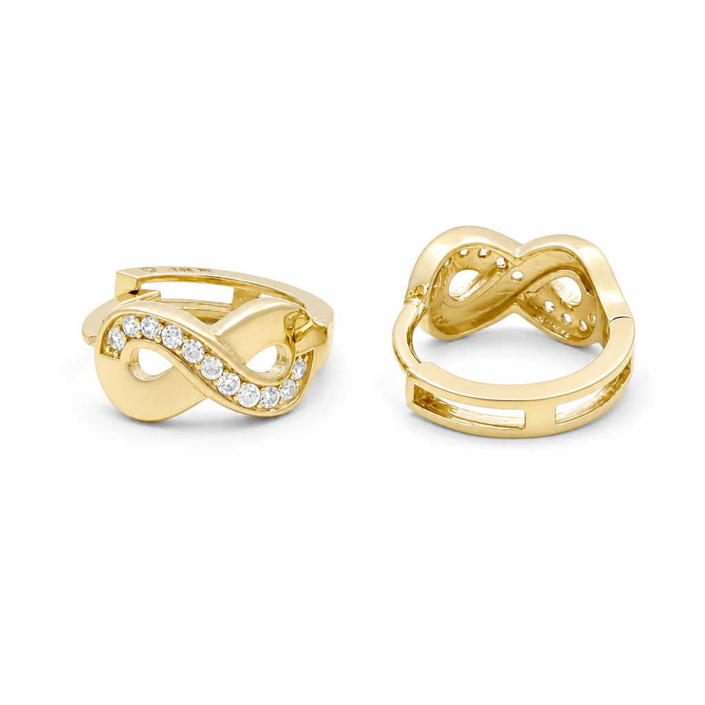 10K Yellow Gold Hoops Earring Infinite Design with Cz Stone / Size: 5.5mm x 10mm / Weight: 1.7 GR / DQEH0IF5.5x10