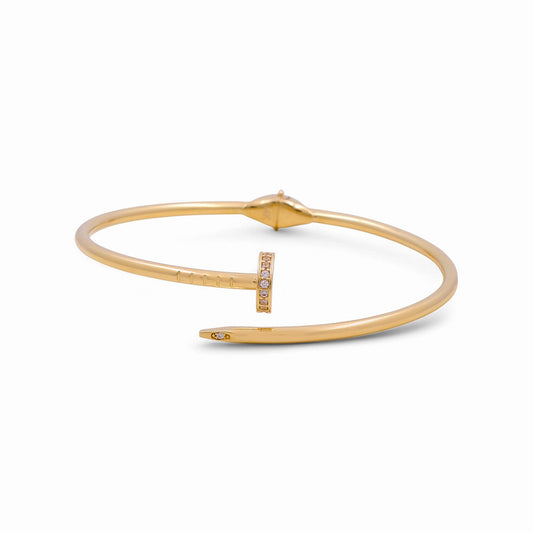10K Yellow Gold Semisolid Nail's Women’s Bangle Bracelet with Cz / Weight: 5.4 GR / DQBB0NL-2