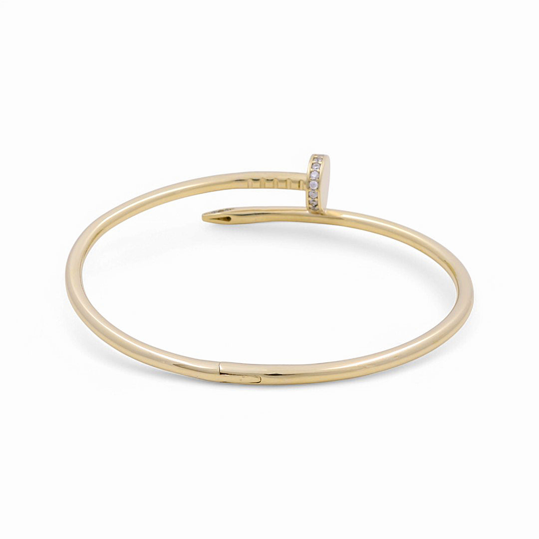 10K Yellow Gold Nail's Women’s Bangle Bracelet with Cz / Size: 7.25" / Weight: 16.4 GR / P61B-78