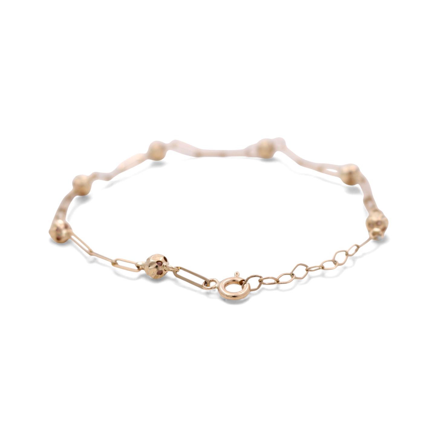 14k Yellow Gold Fashion Paper Clip Women's Bracelet with Balls / Size: 7 " / Weight: 2.3 GR / CCFWB4PC