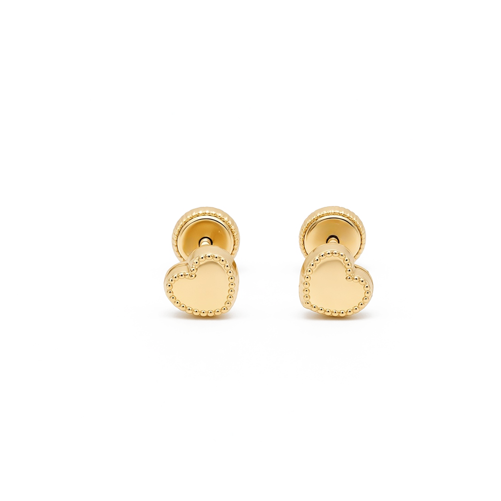 14K Yellow Gold Heart Stud Earrings with Cz / 6-A29401P7
