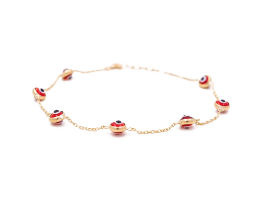 10K Yellow Gold Red Eyes Women's Bracelet / Size: 7.5" / Weight: 1.7 GR