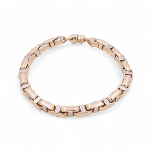 14K Yellow and White Gold Fashion Italian Link Men's Bracelet / CZ / Size: 8.5” / Weight: 25 GR / 374.104-8.5