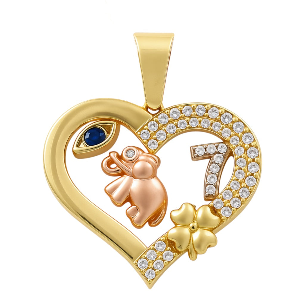 14k Heart Luck Two Tone Pendant with Cz / Weight 2.5 GR / COPD4HRLKTTCZ