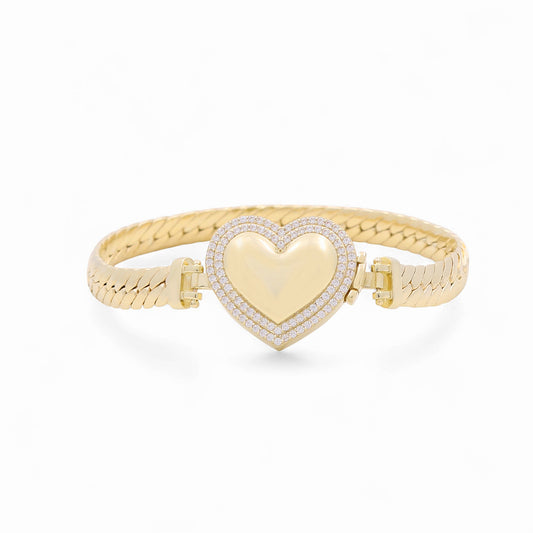10K Yellow Gold Fashion Cuban Link Women's Bracelet with Heart and Cz / Size: 7.5" / Weight: 12.9 GR