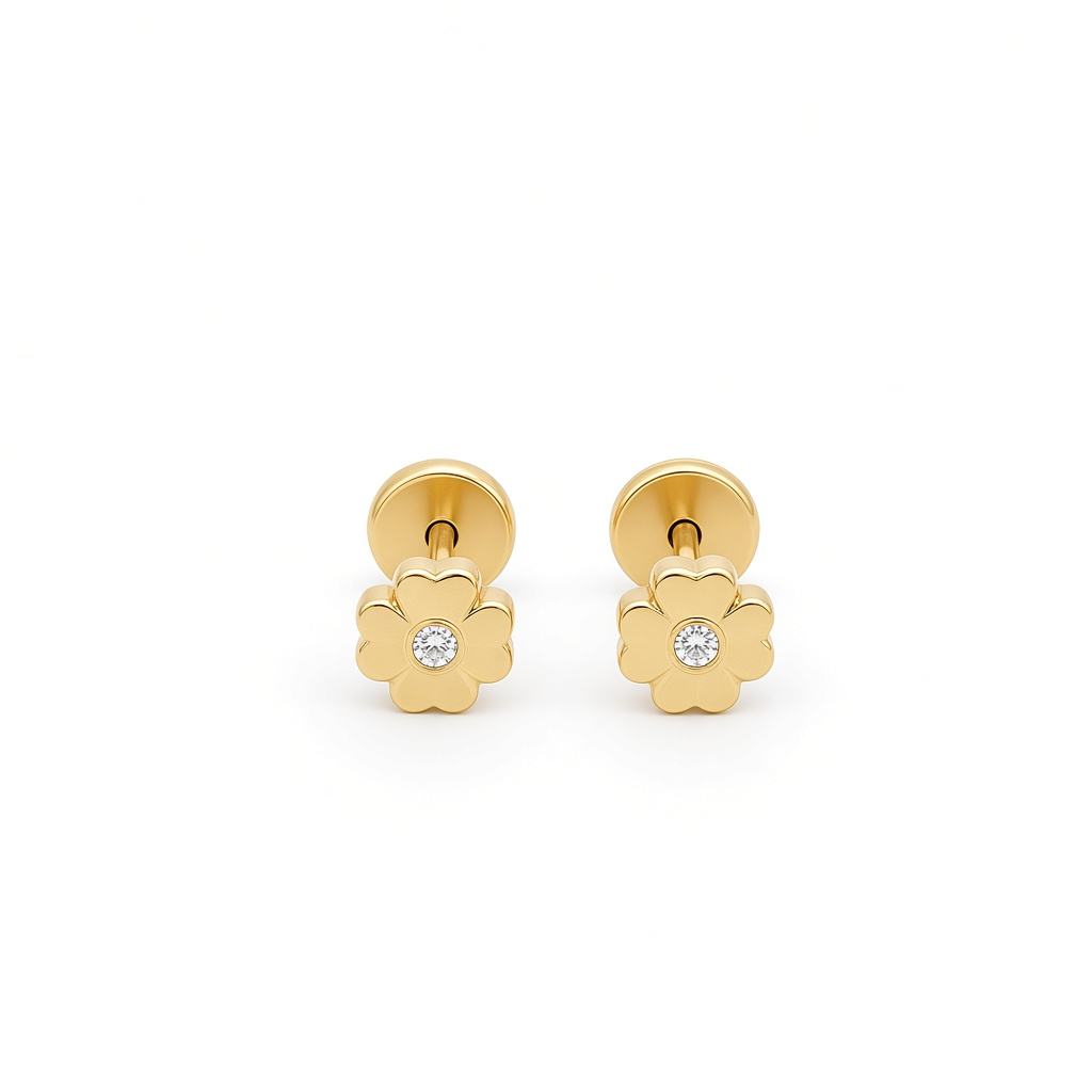 14K Yellow Gold Fashion Flower Stud Earrings / 6-824801PSF