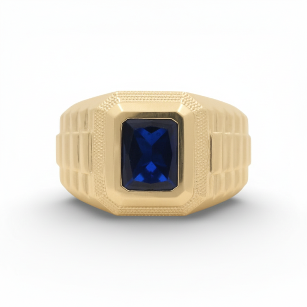 10K Yellow Gold SQ Men's Ring With Blue Cz  / Size: 10 / Weight: 5.4 GR / DQMR0FS-2