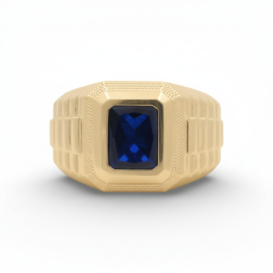 10K Yellow Gold SQ Men's Ring With Blue Cz  / Size: 10 / Weight: 5.4 GR / DQMR0FS-2