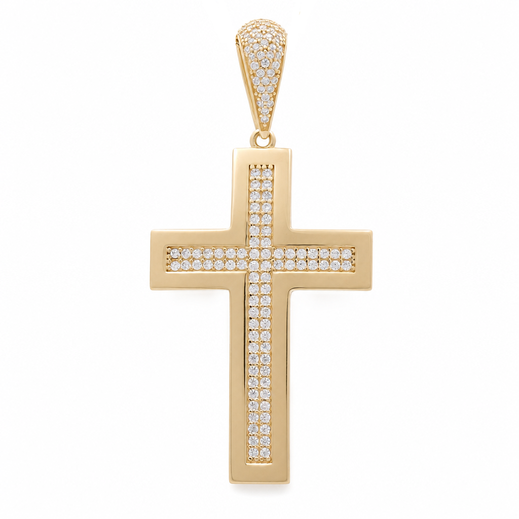 14K Yellow Gold Cross Pendant with Cz  / Size: 2.30"x1.15" / Weight: 6.5 GR / 400-01145
