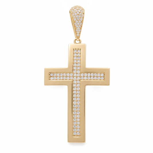 14K Yellow Gold Cross Pendant with Cz  / Size: 2.30"x1.15" / Weight: 6.5 GR