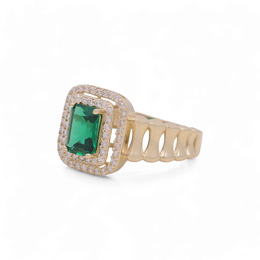 10K Yellow Gold Fashion Women's Ring with Green Stone / Size: 7 / Weight: 2.3 GR / DPWR0FS-1