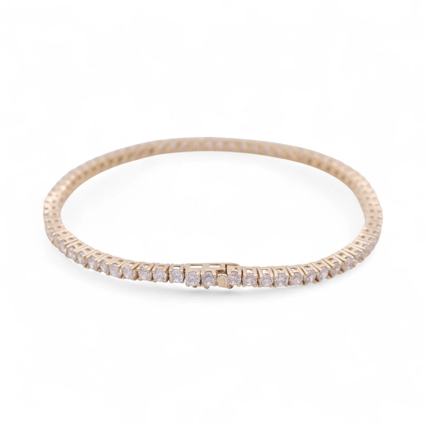 10K Yellow Gold Semisolid Tennis Women’s Bangle Bracelet with Cz / Weight: 9.4 GR