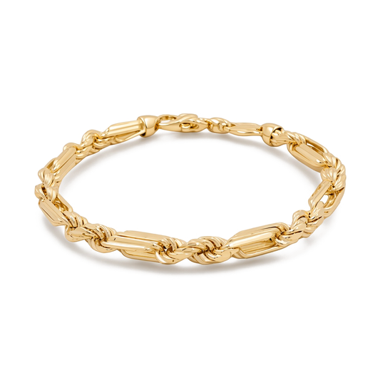 Pulsera fígaro rope sólida de oro amarillo 14K / Medida: 5.5mm 8” / Peso: 17.7 GR / CSMB4FP5.5-8