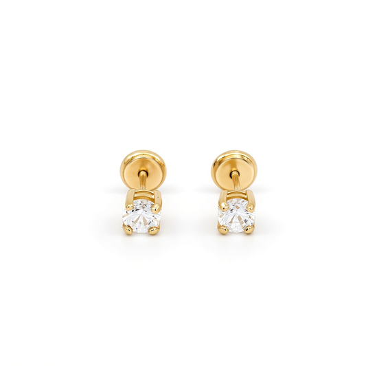 14K Yellow Gold Fashion Stud Earrings with Cz / Size: Small / 6-335101PS3