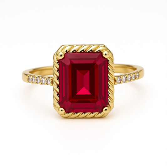 14K Yellow Gold Fashion Women's Ring with Red Cz / Size: 7.5 / Weight: 2 GR / CCFWR4FS