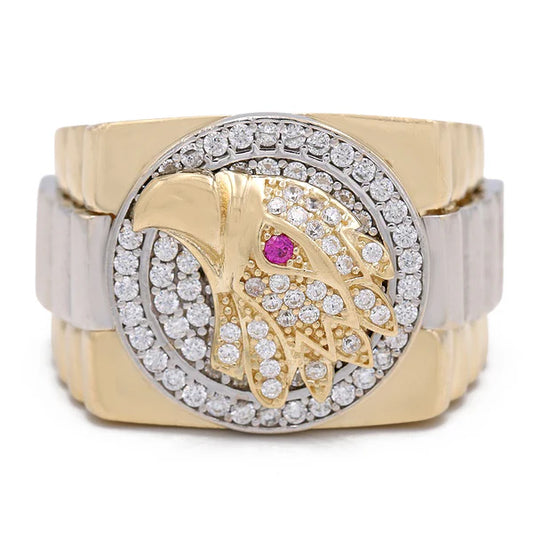 COMR4SQTTEGCZ 14k C Cz Size 9.5sz Weight 17.7gr Two Tone Cuadrado Eagle Mens Ring with Cz