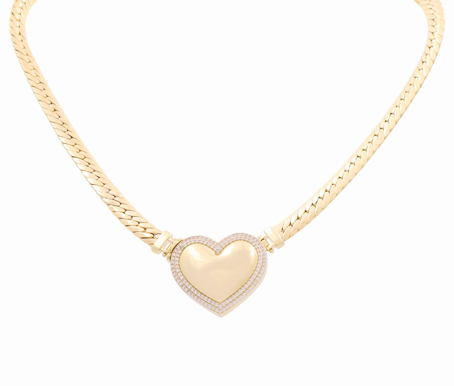 10K Yellow Gold Fashion Cuban Link Women's Necklace with Heart and Cz / Size: 17" / Weight: 24.2 GR / P10S-156