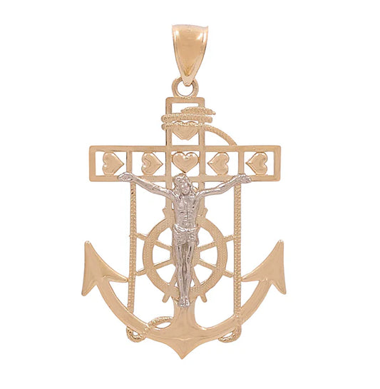 10K Yellow and White Gold Anchor with Christ Pendant / Weight: 9.4 GR / BAPDTT0ANC