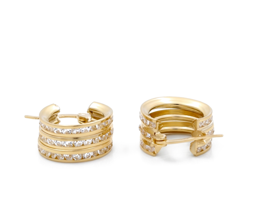10K Yellow Gold Fashion Hoops Earrings with Cz / Size: 7mm / Weight: 2.7 GR