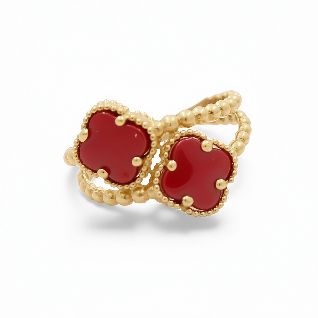 14K Yellow Gold Women’s Fashion Ring / Red Clover/ Size 7.5 / Weight: 3.5 GR / COWR4FL-11