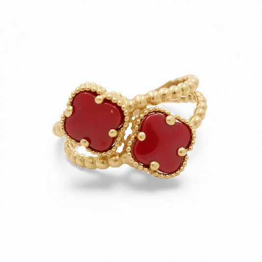 14K Yellow Gold Women’s Fashion Ring w/Red Clover Size 7 COWR4FL-11