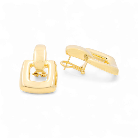 14K Yellow Gold Fashion Women's Omega Square Stud Earrings / Weight: 7 GR