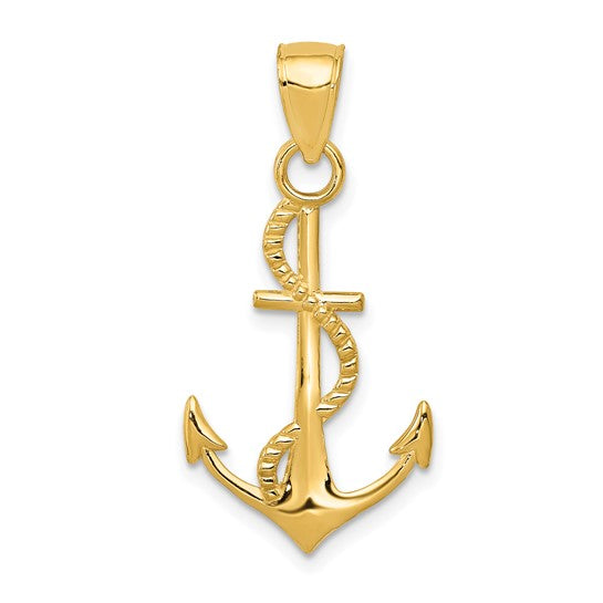 14K Yellow Gold Polished Anchor W/Rope Pendant  / Weight: 1.05 GR / K5395