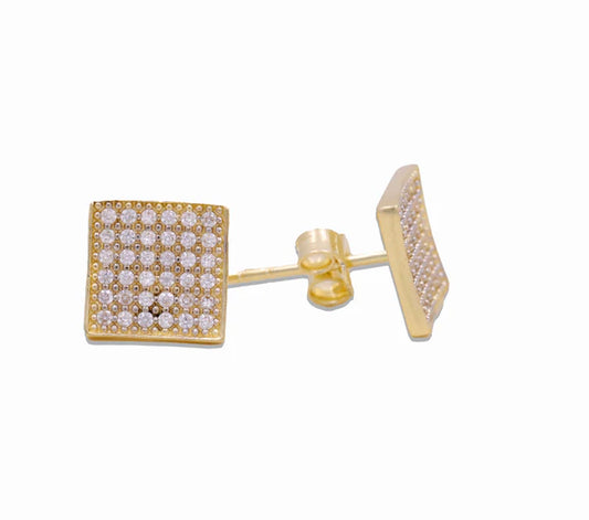 14K Yellow Gold Fashion SQ Stud Earrings with Cz / Weight 2.2gr / DOES4FS-4