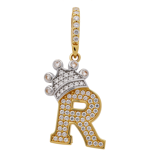 14K Yellow and White Gold Initial R Pendant With Crown / Weight: 1.9 GR / CCFPDTT4R